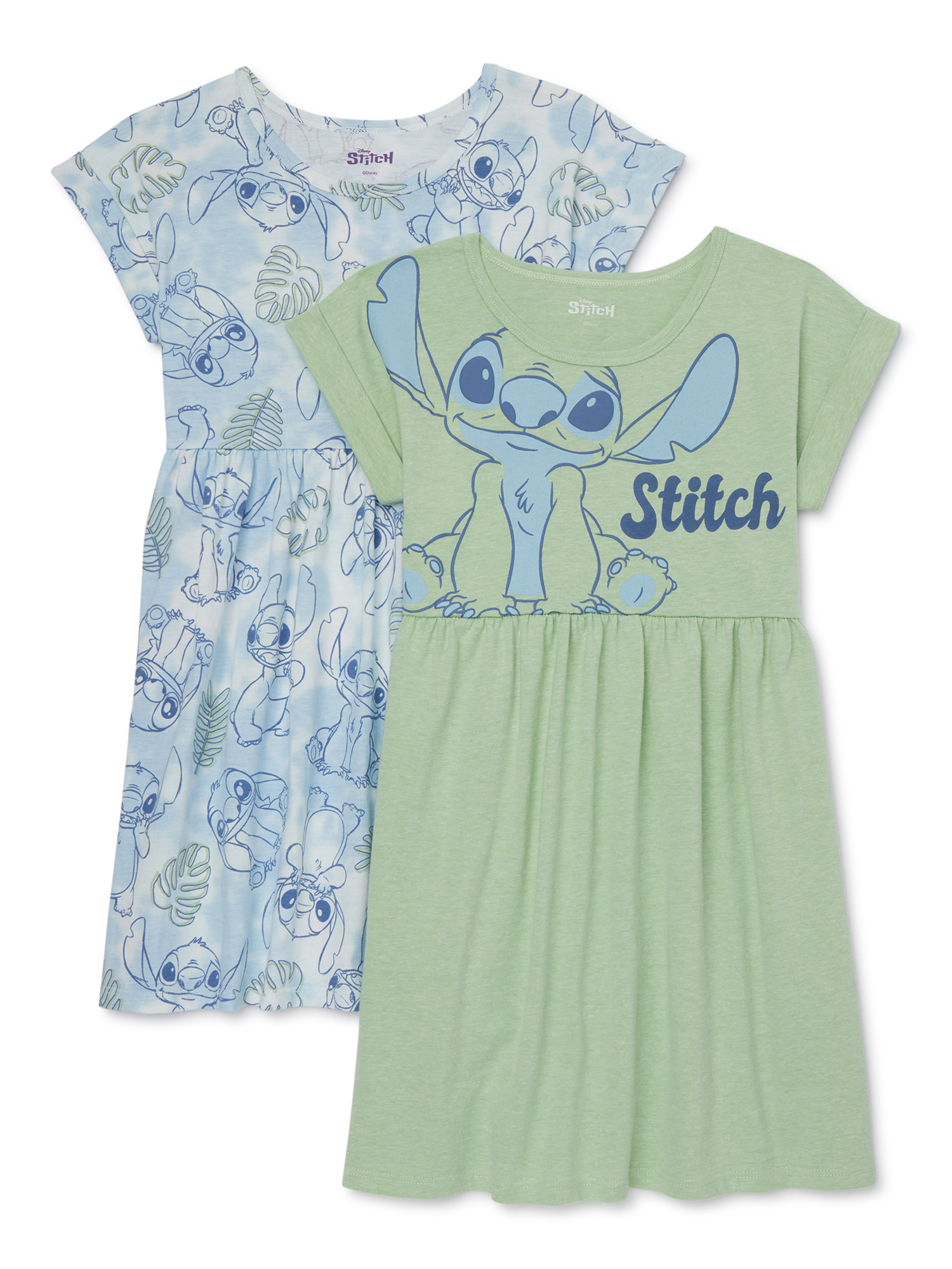 Disney’s Stitch Girls’ Play Dress with Short Sleeves, 2-Pack, Sizes 4-16
